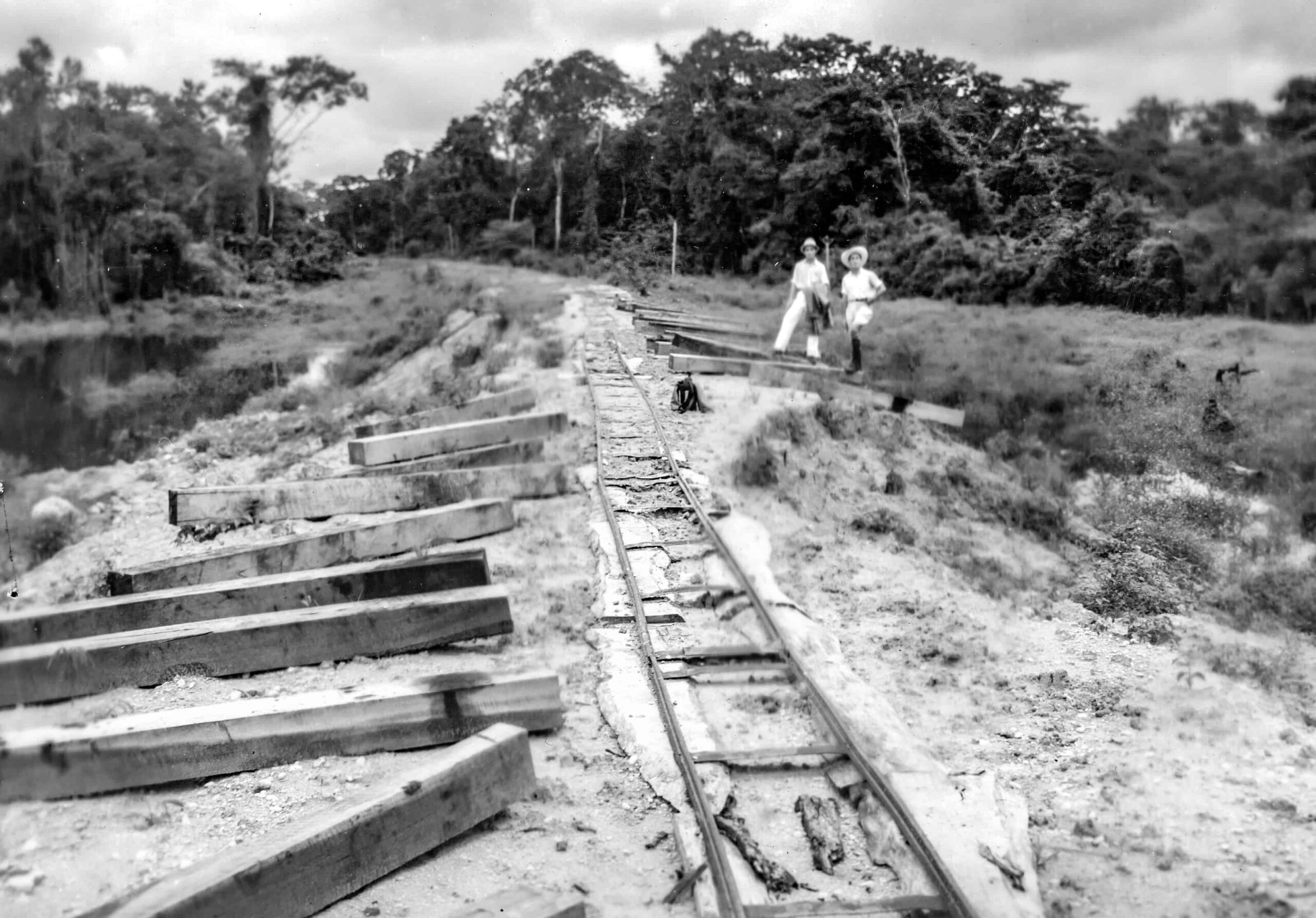 Con el establecimiento de vías portátiles se logró mover maquinaria y durmientes. Tenosique, Tabasco